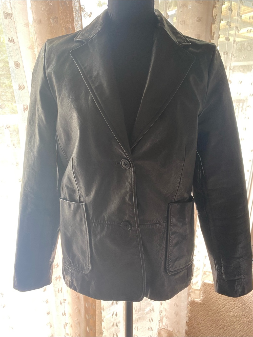 Vintage GAP 90s Black Genuine Leather Blazer Jacket Size 6